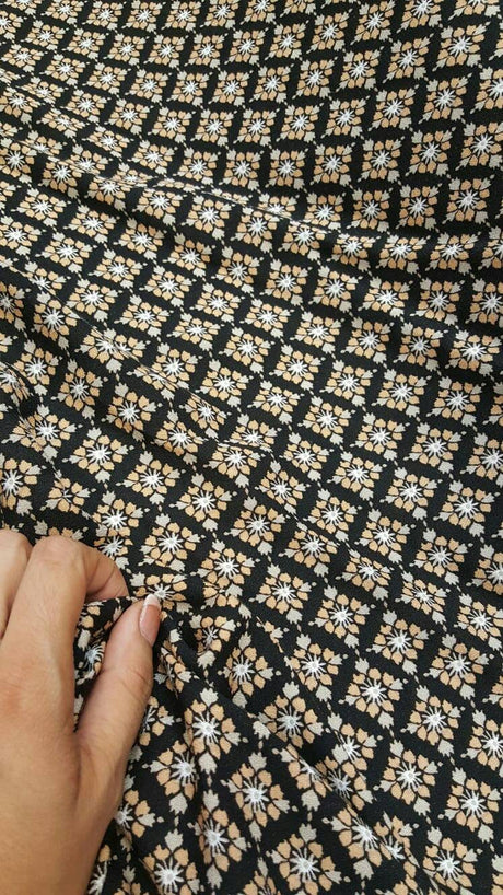 Rayon Challis Tiny Floral Print Black