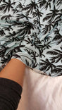 Rayon Challis Black Palm Tree on Baby Blue Background