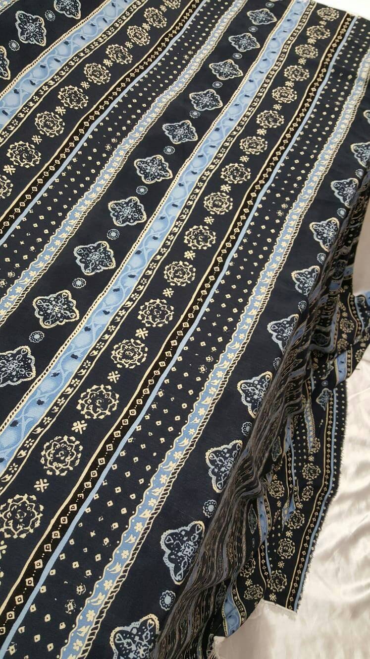 Rayon Crêpe Blue Paisley Fabric