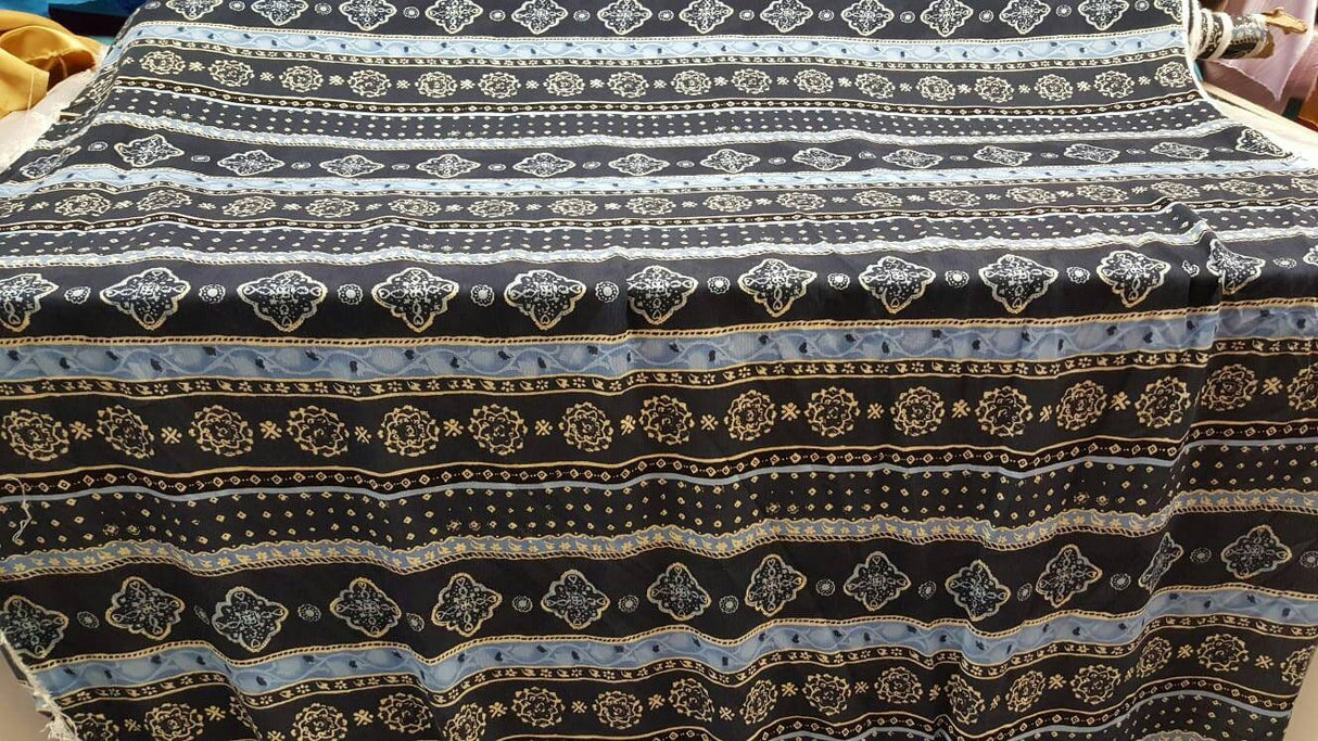 Rayon Crêpe Blue Paisley Fabric