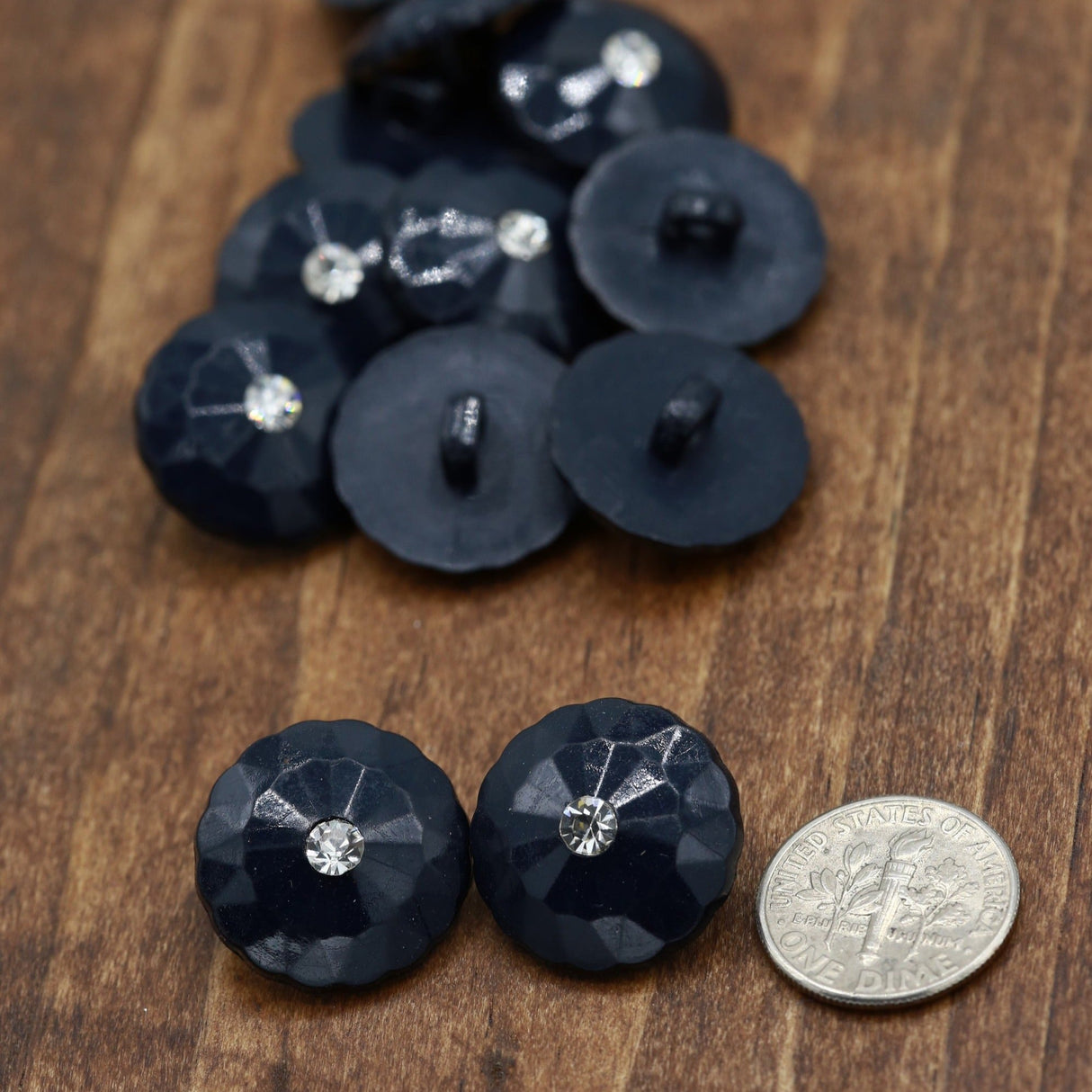 Rhinestone Button Black Plastic Shank 30L