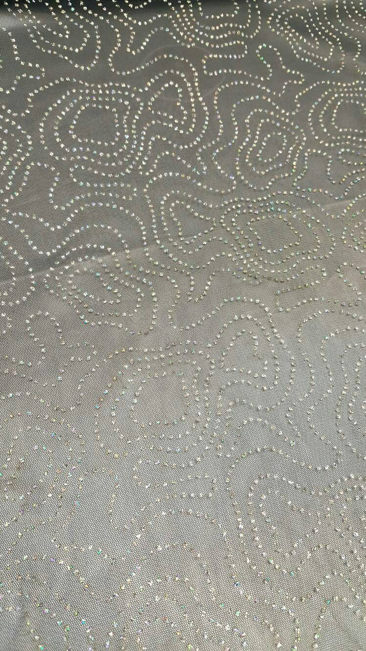 Rhinestone Mesh Lace Navy Blue Multicolor Iridescent