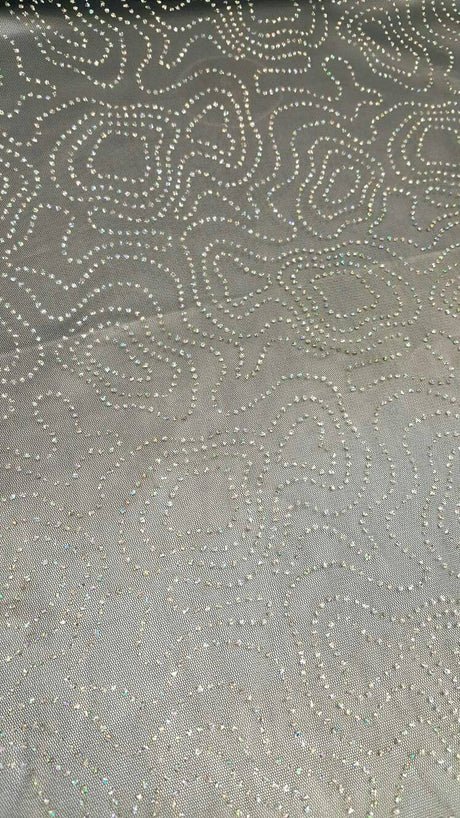 Rhinestone Mesh Lace Navy Blue Multicolor Iridescent