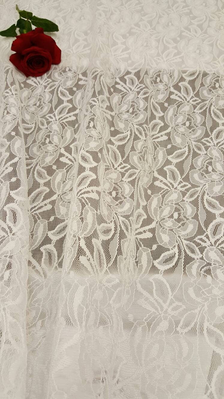 Bridal Stretch Lace White Floral Embroidered Mesh