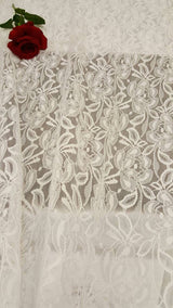 Bridal Stretch Lace White Floral Embroidered Mesh