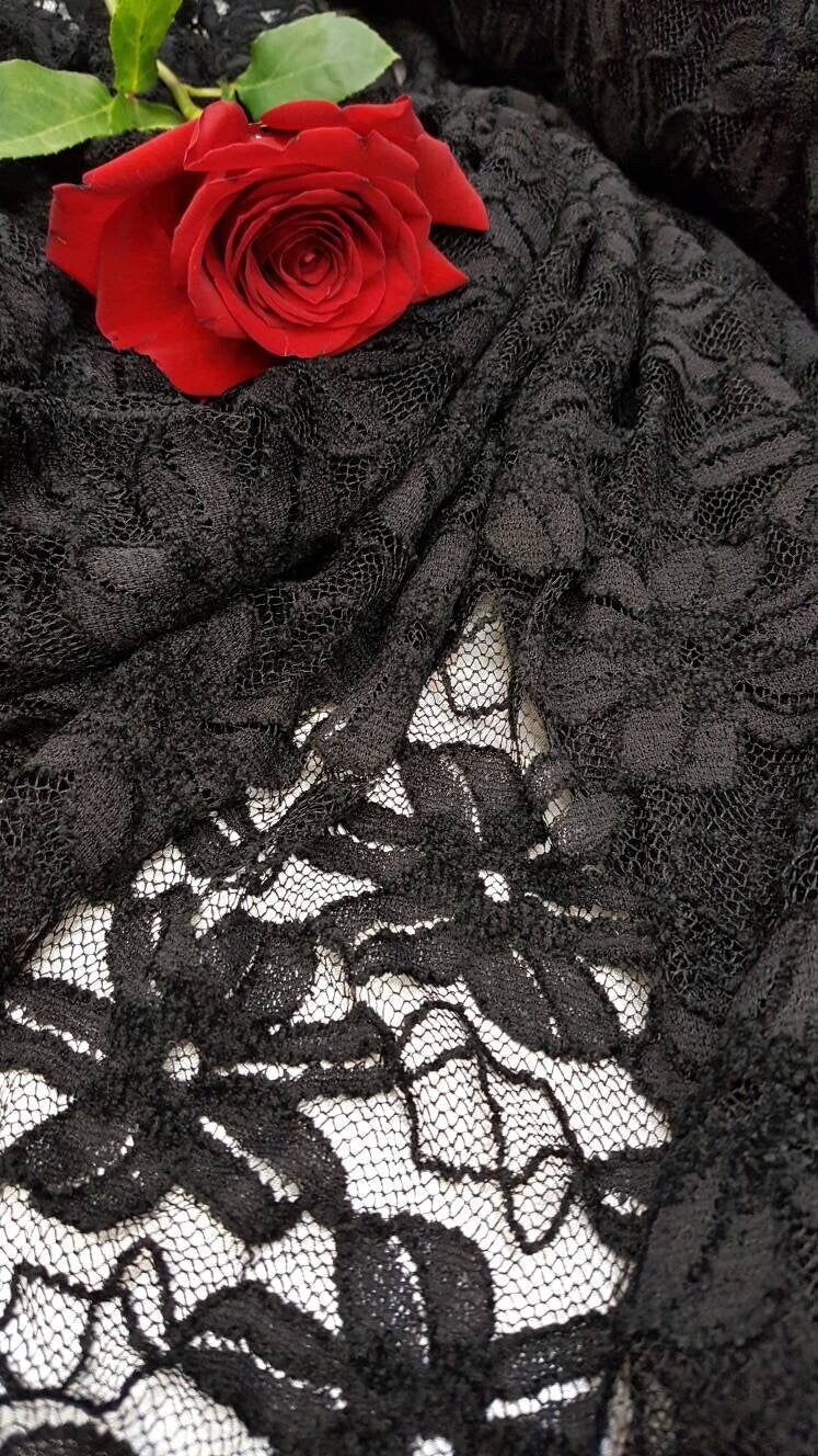 Black Stretch Lace Embroidered Mesh