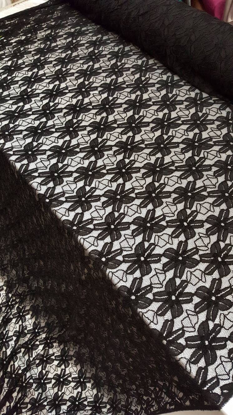 Black Stretch Lace Embroidered Mesh