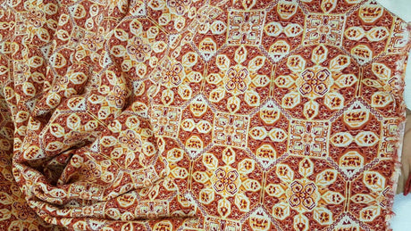 Rayon Challis Orange Yellow Geometric Floral Print