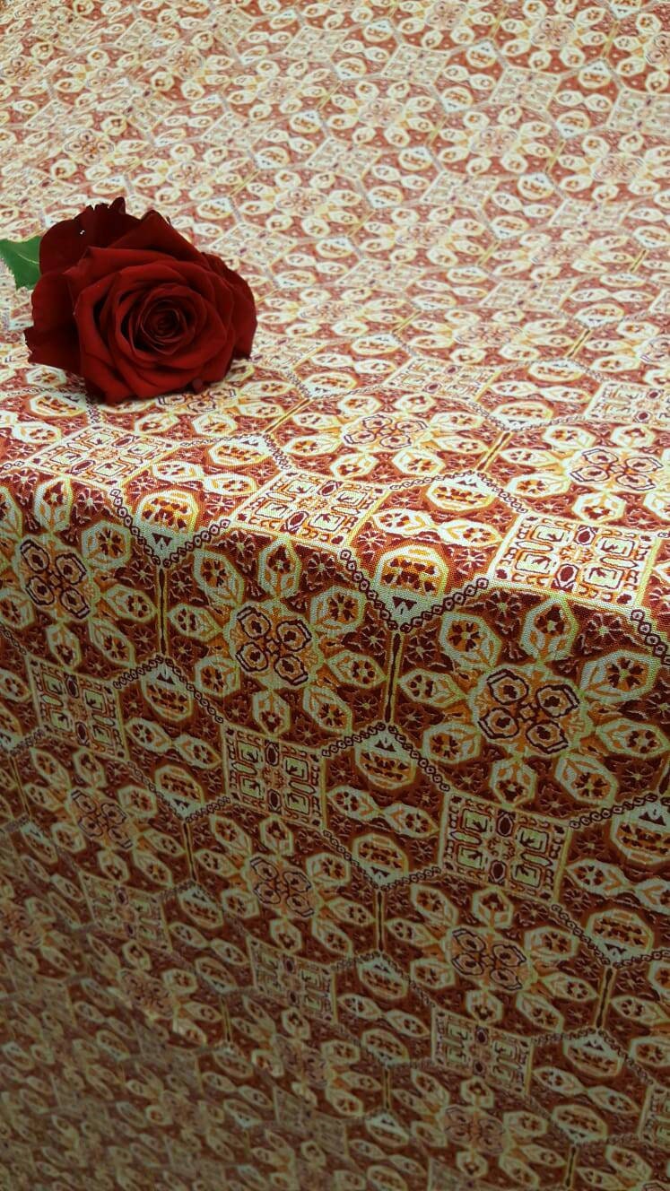 Rayon Challis Orange Yellow Geometric Floral Print