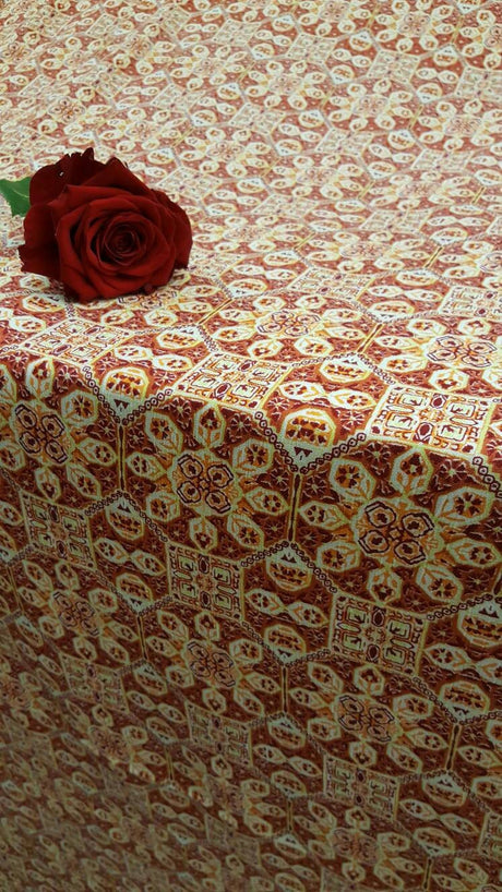 Rayon Challis Orange Yellow Geometric Floral Print