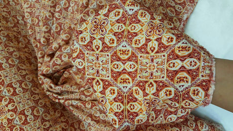 Rayon Challis Orange Yellow Geometric Floral Print