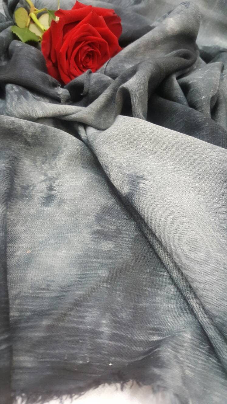 Rayon Challis Crepe Tie Dye Black Gray Fabric