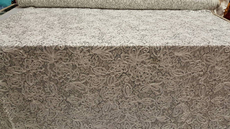 Embroidered Sequin Mesh Fabric White Black Silver