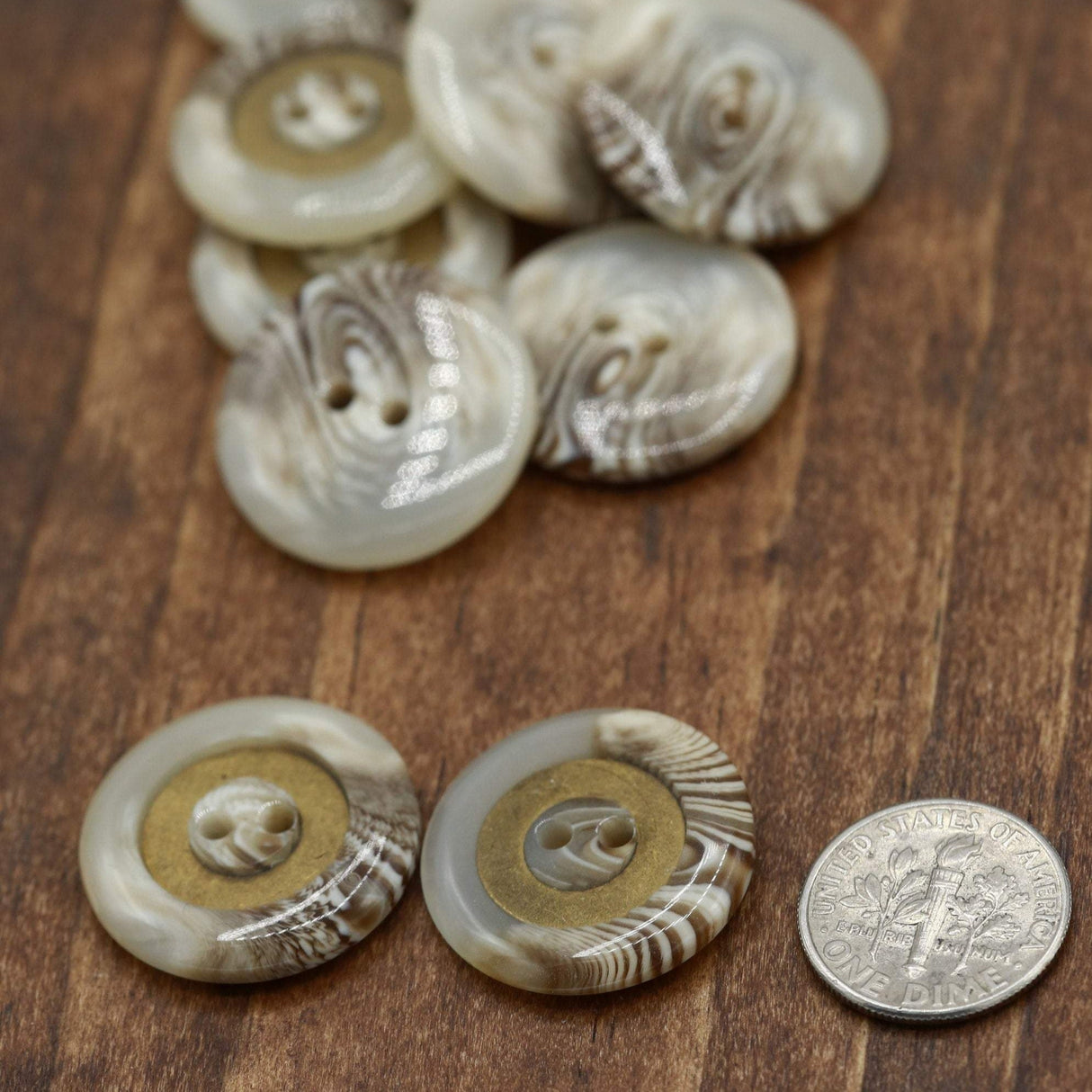 Beige Antique Brass Center Button 23mm