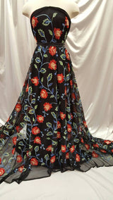 Embroidered Lace Multicolor Floral on Black Mesh