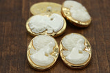 Cameo Button Plastic Gold Ivory Face