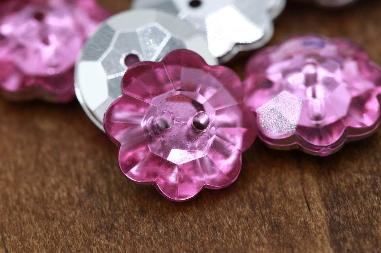 Flower Button Pink Plastic 12mm