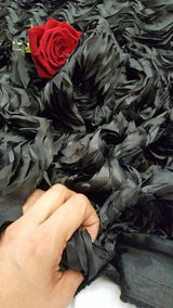 Black Satin Waves Ruffles Fabric