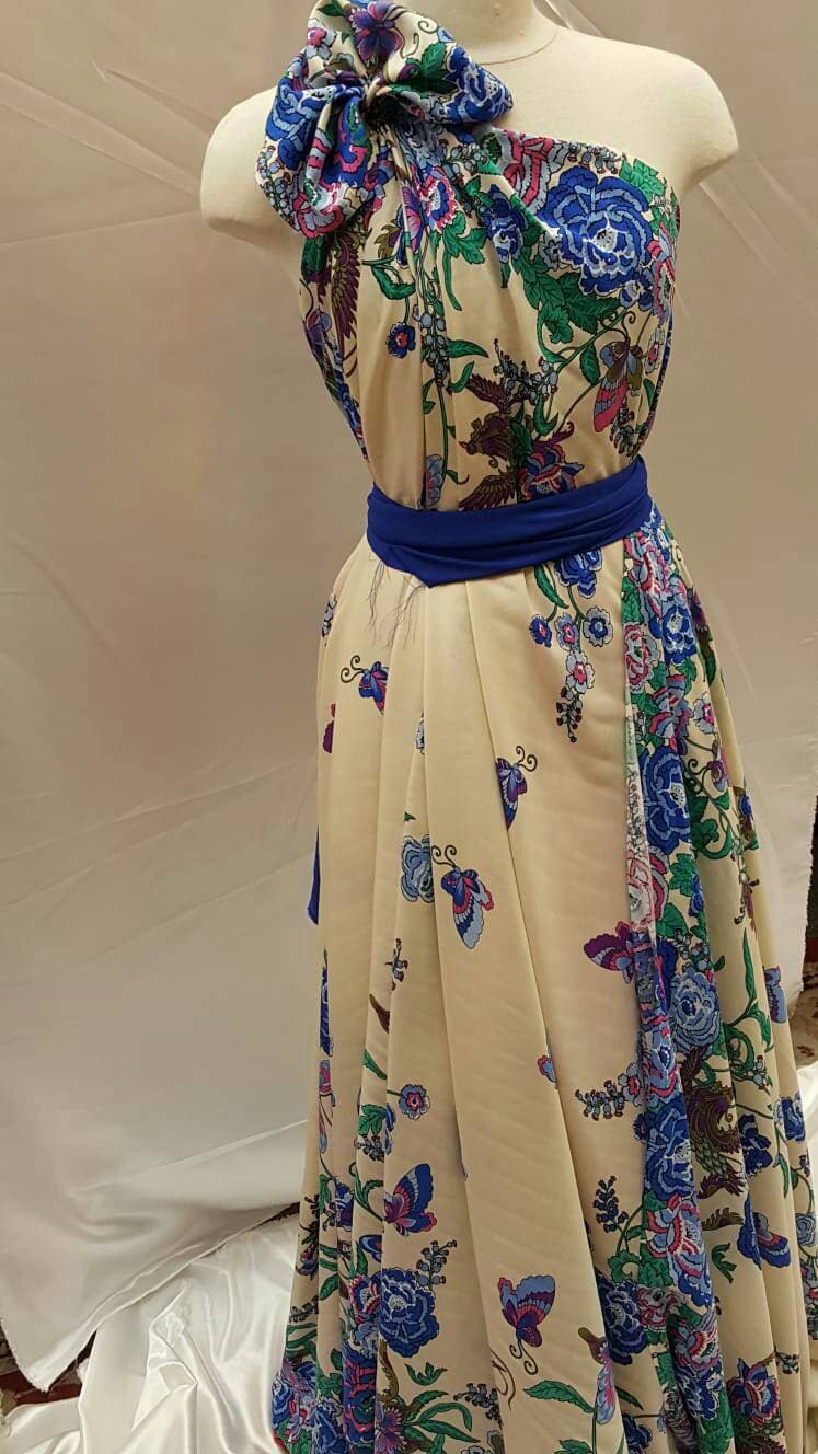 Rayon Challis Floral Butterfly Bird Print