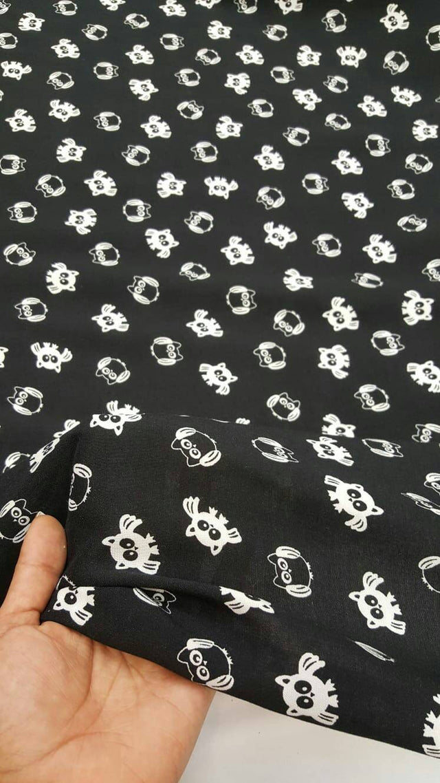 Rayon Challis Black and White Owls