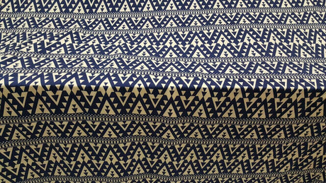 Rayon Challis Geometric White and Blue Fabric