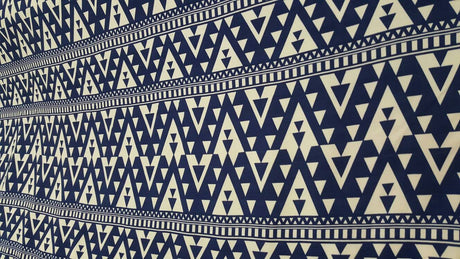 Rayon Challis Geometric White and Blue Fabric