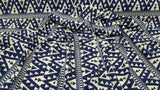 Rayon Challis Geometric White and Blue Fabric