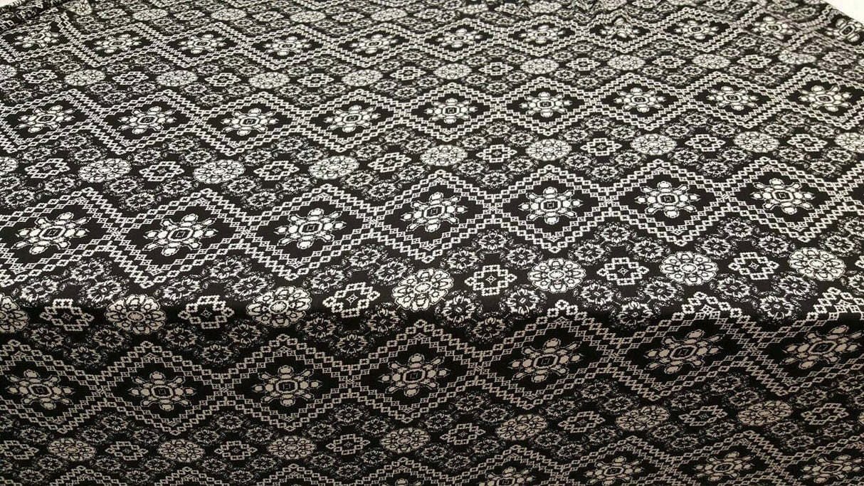 Rayon Crepe Geometric Black and White Fabric