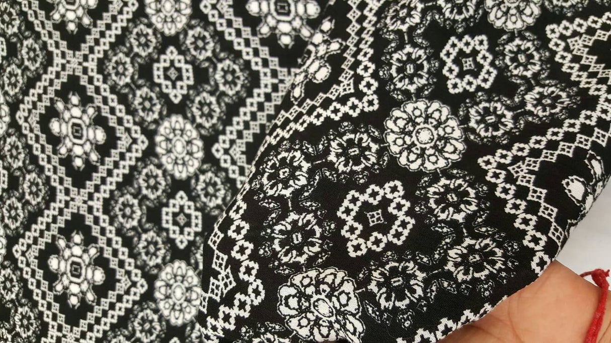 Rayon Crepe Geometric Black and White Fabric