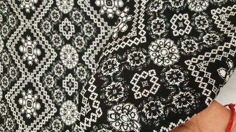 Rayon Crepe Geometric Black and White Fabric