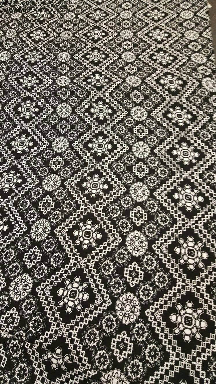 Rayon Crepe Geometric Black and White Fabric
