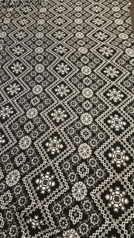 Rayon Crepe Geometric Black and White Fabric
