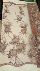Beaded Bridal Lace Mauve 3D Floral