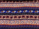 Rayon Challis Elephant Print Royal Blue Orange Multicolor
