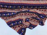 Rayon Challis Elephant Print Royal Blue Orange Multicolor