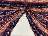 Rayon Challis Elephant Print Royal Blue Orange Multicolor