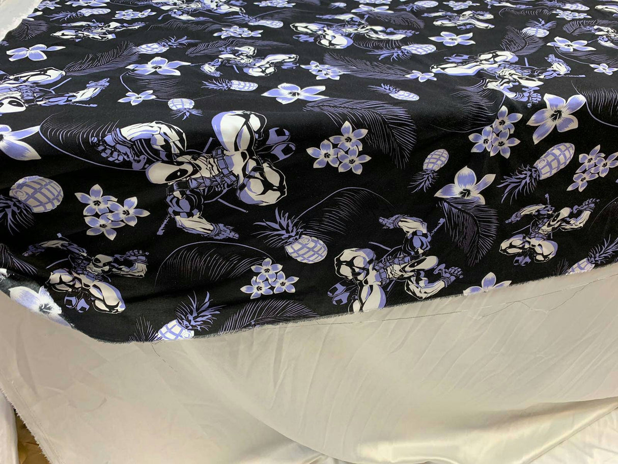 Rayon Challis Blue Black Floral