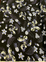 Rayon Challis Blue Black Floral