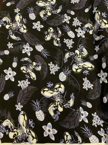 Rayon Challis Blue Black Floral