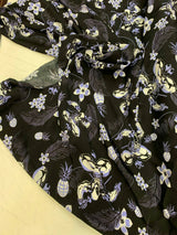 Rayon Challis Blue Black Floral