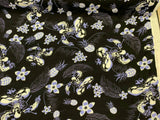 Rayon Challis Blue Black Floral