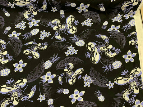 Rayon Challis Blue Black Floral