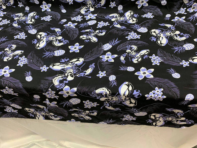 Rayon Challis Blue Black Floral