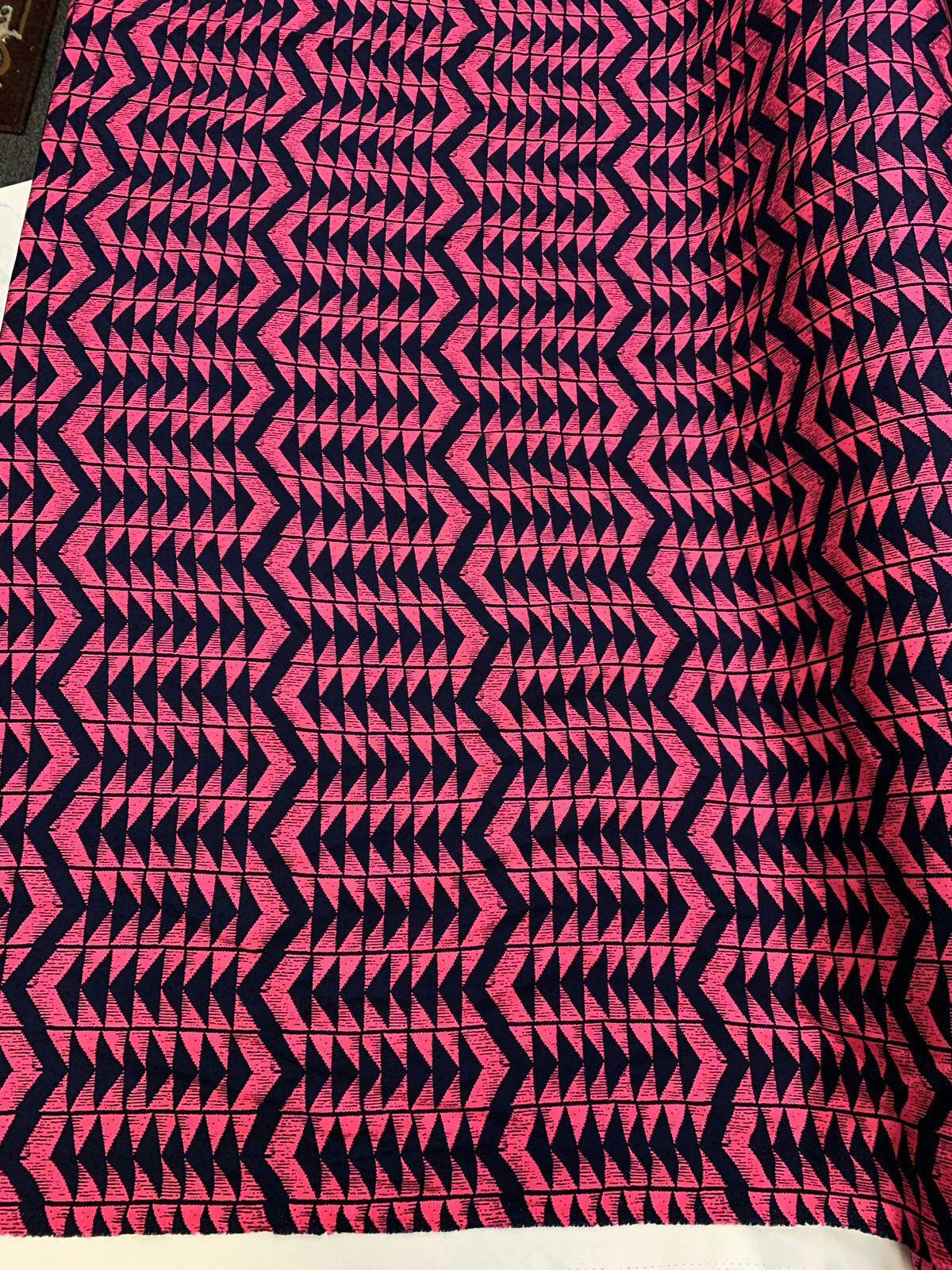 Rayon Challis Geometric Pink and Blue