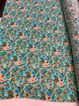 Rayon Floral Print Fabric Blue Green