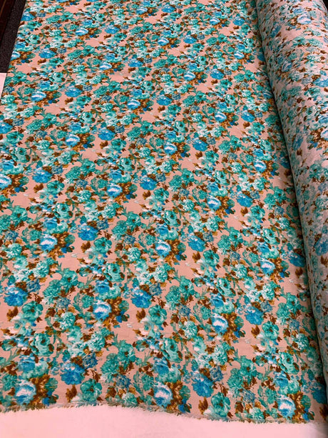 Rayon Floral Print Fabric Blue Green