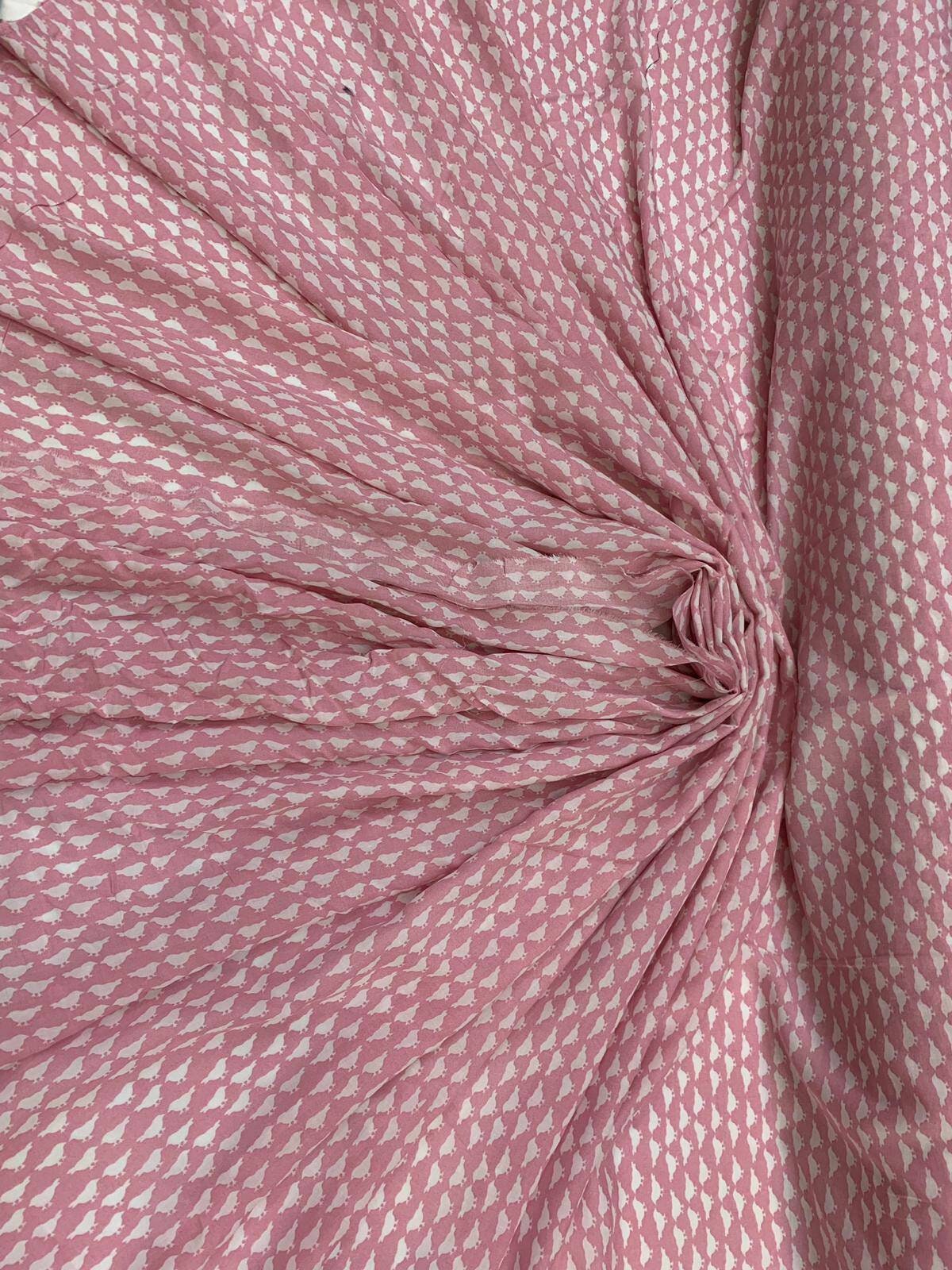 Rayon Challis Birds on Light Pink Background