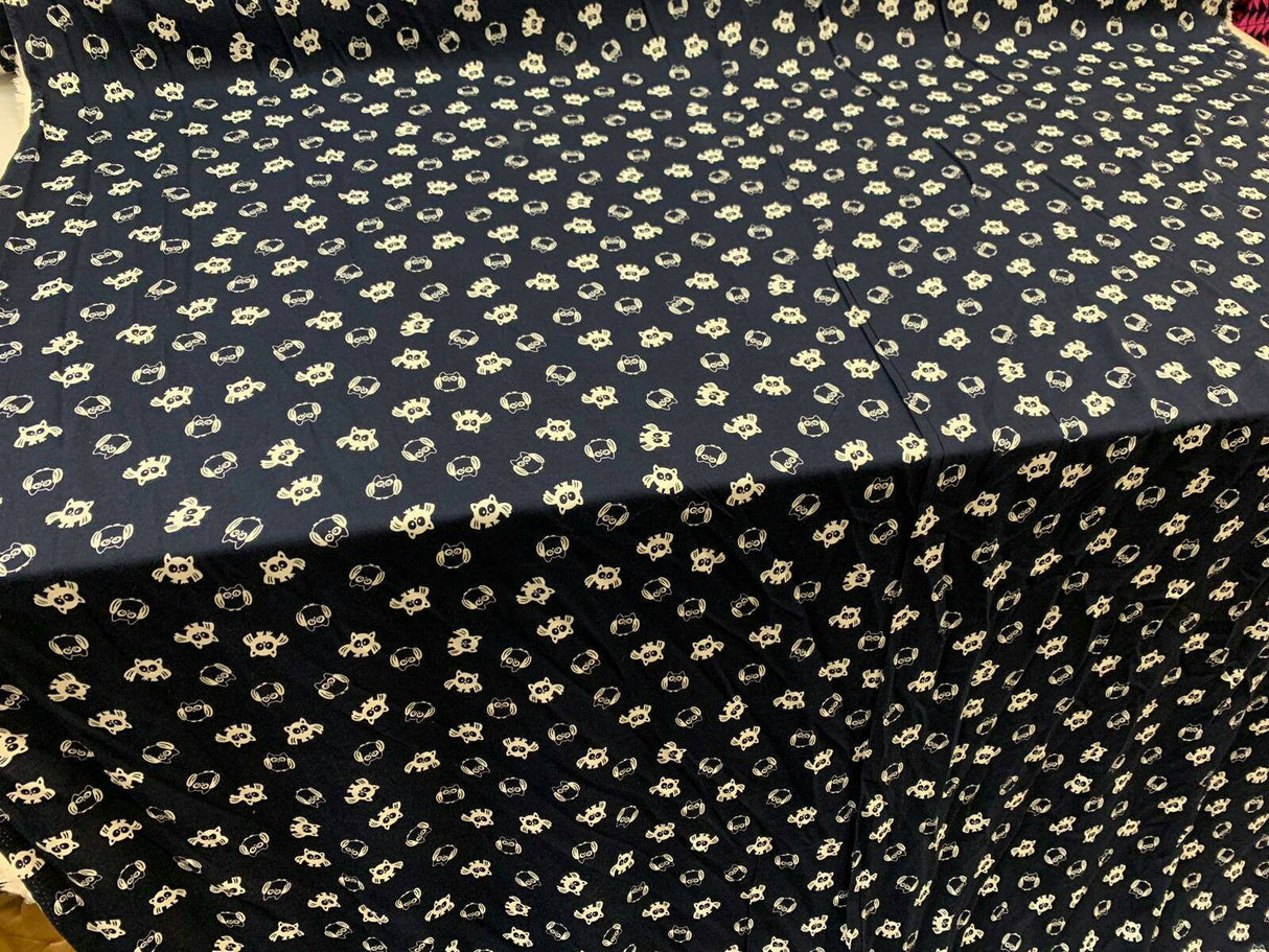 Rayon Challis Owl Print Navy Blue