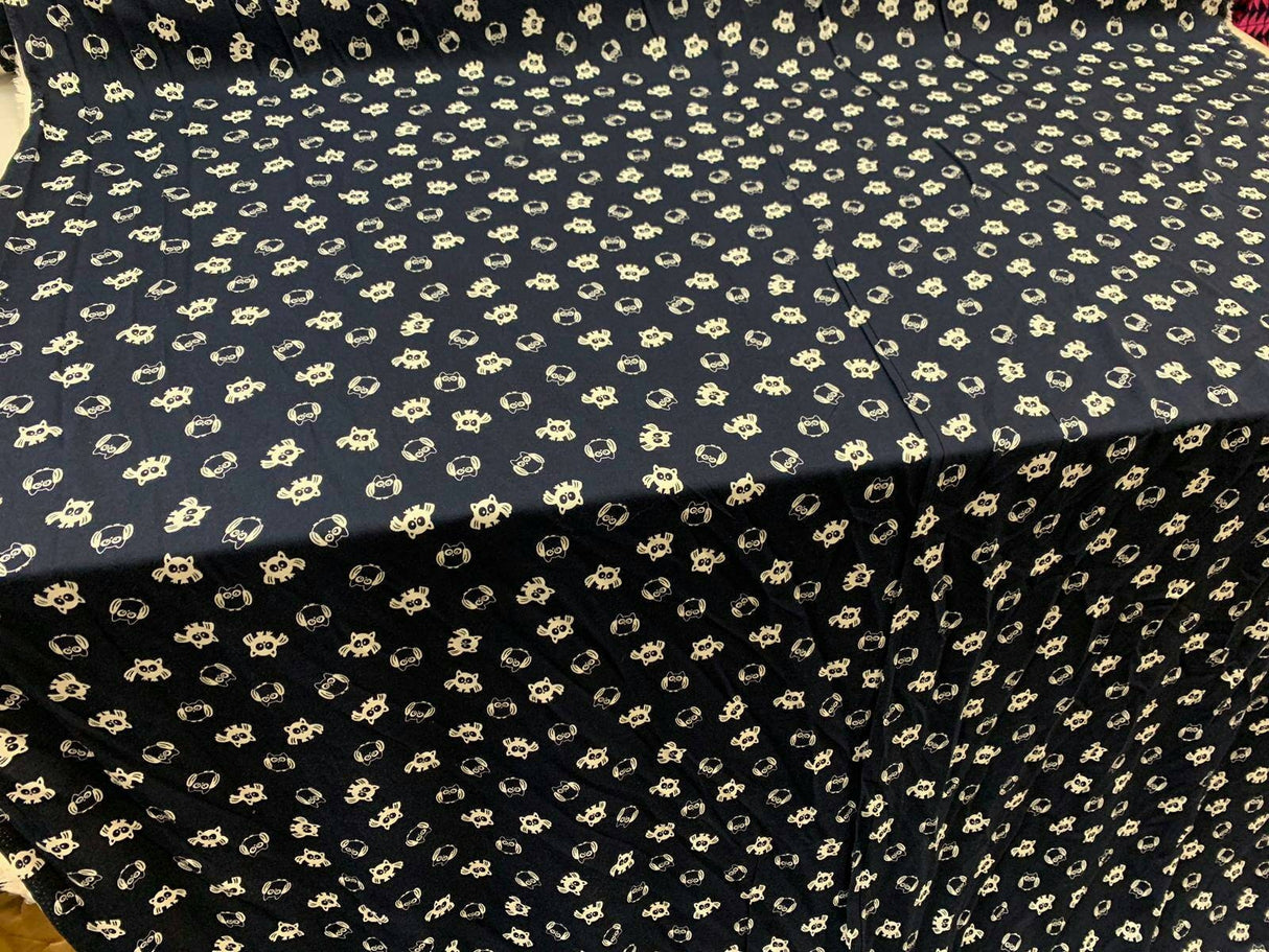 Rayon Challis Owl Print Navy Blue