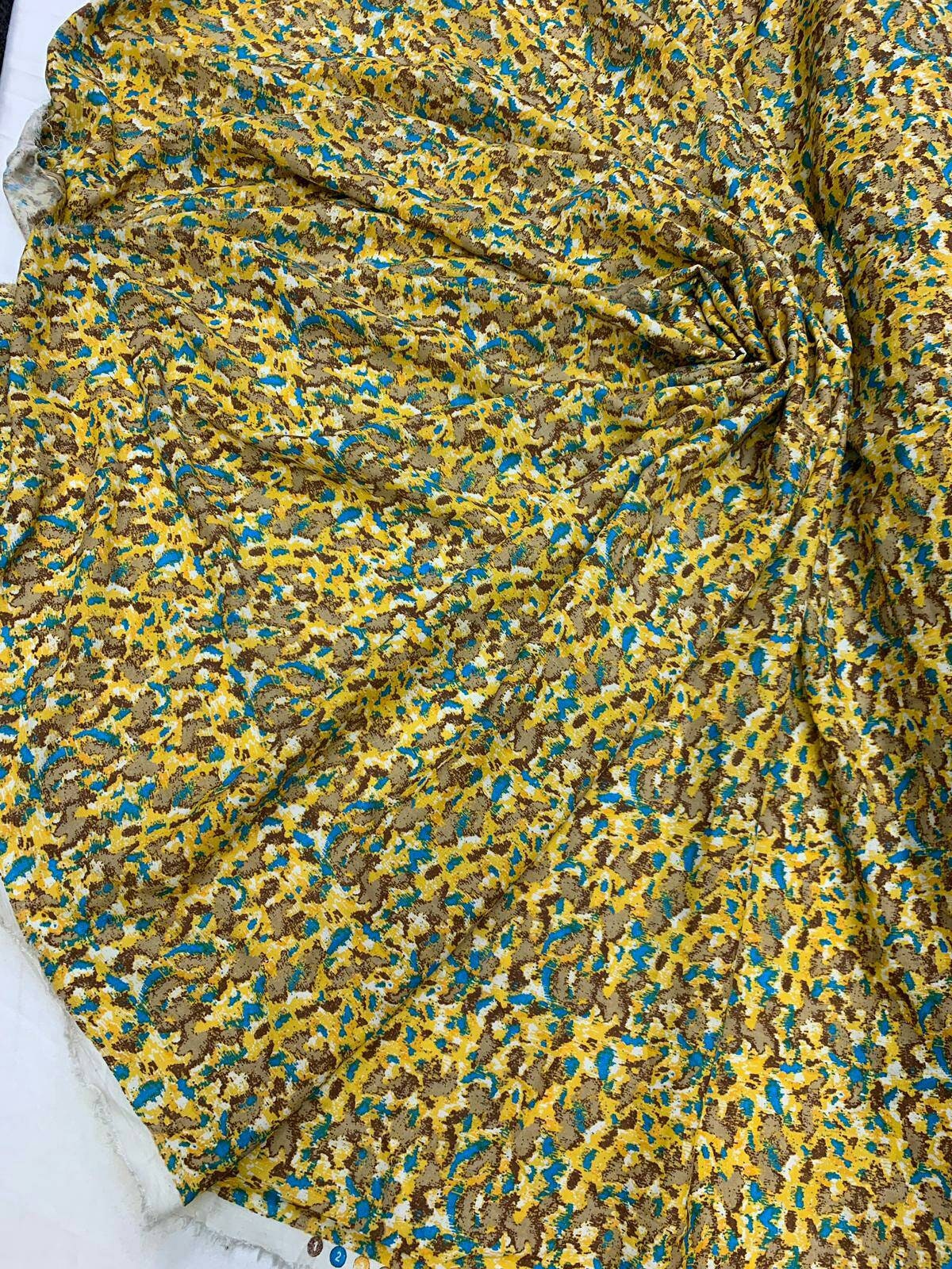 Rayon Challis Abstract Yellow Print